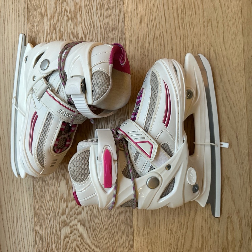 Lake Placid Kids Adjustable Ice Skates (4 Sizes) – White/Pink